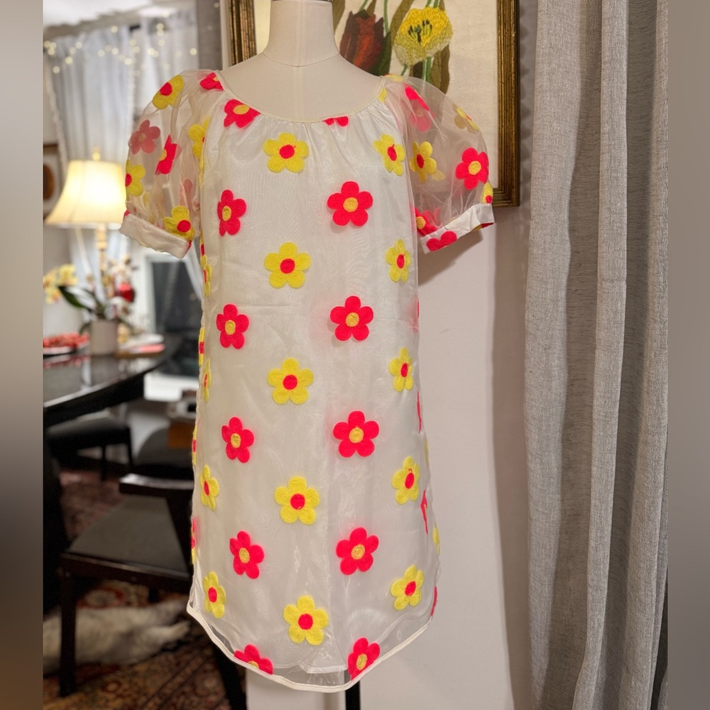 Voom by Joy Han Cream Dress with Floral Accents